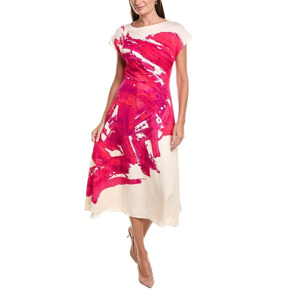 Teri Jon By Rickie Freeman Womens Crinkle Cap Sleeve Place Print A-Line Dress,